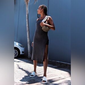 Free People FP Movement Hot Shot Midi Dress Built In Shorts Slit Black Sz Medium